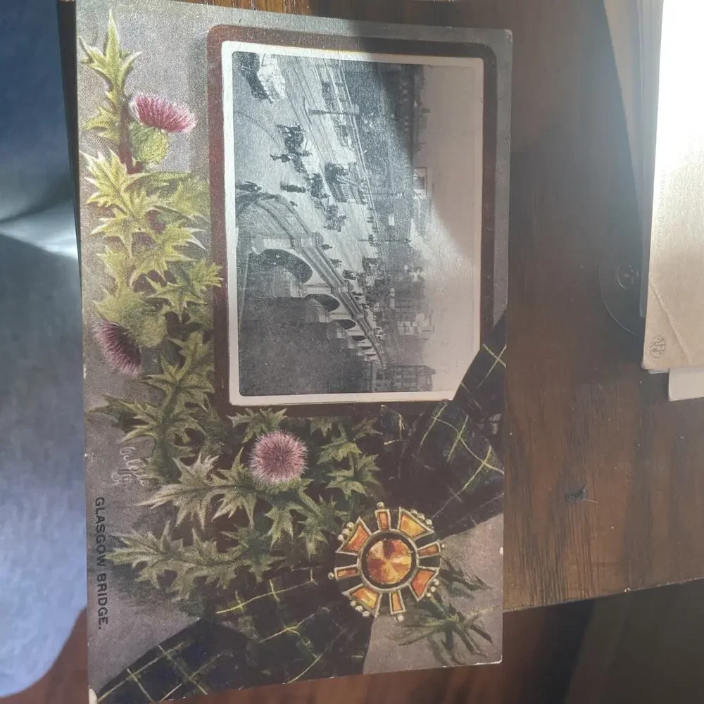 Antique Raphael Tuck Oilette Glasgow Bridge Postcard Scottish Thistle 1900s